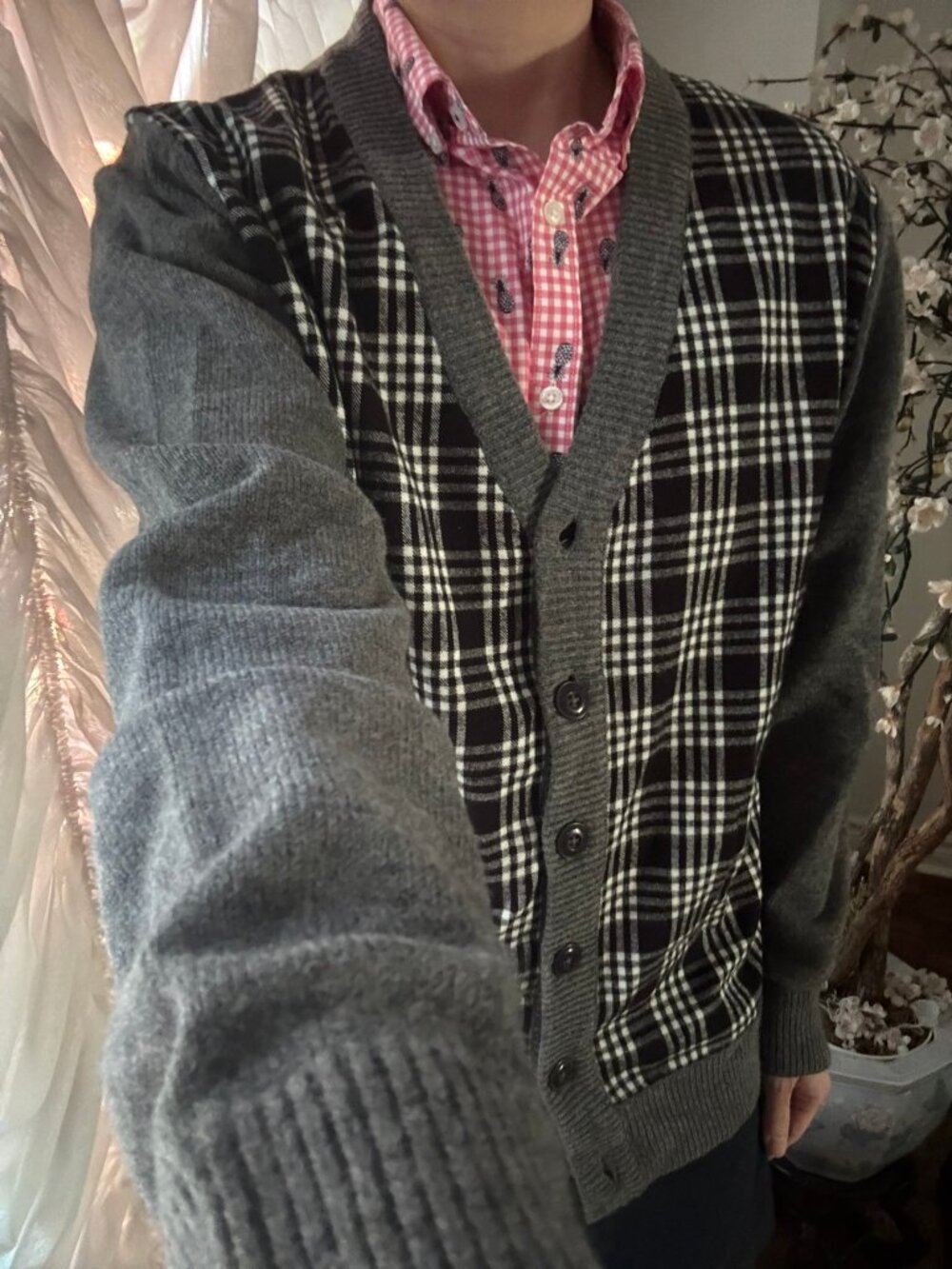 FCUK British Vintage Plaid Knit Oversized Cardigan Sweater L (RARE ARCHIVE!)